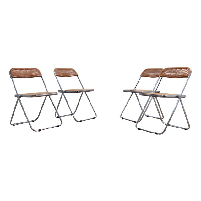 Wood & Vienna Straw Plia Chairs from Castelli, 1970s, Set of 4 For Sale