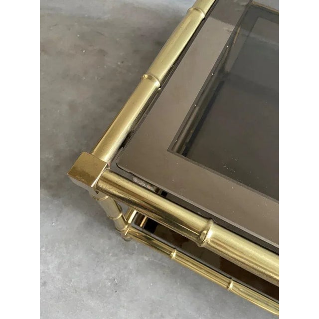 French Brass, Faux Bamboo & Smoked Glass Coffee Table, 1960s For Sale - Image 9 of 11