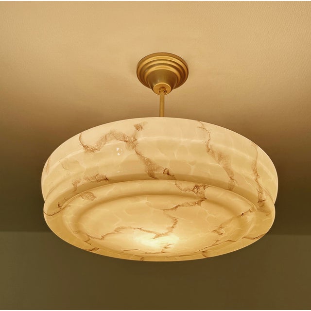 Modern Art Deco Ivory Marble Glass Pendant Light, 1930s For Sale - Image 3 of 18