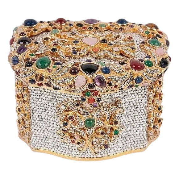 80s Judith Leiber Snuff Box Gemme Russe Cristallo Gemstones Crystal Minaudière Evening Bag Vintage For Sale