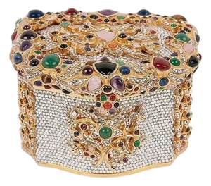 80s Judith Leiber Snuff Box Gemme Russe Cristallo Gemstones Crystal Minaudière Evening Bag Vintage