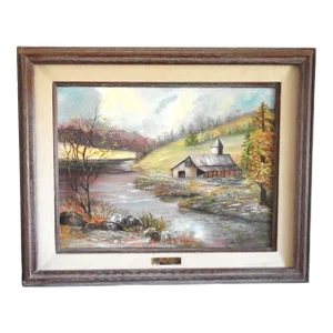 1970s Fall Countryside Landscape Painting by Sylvia Tyler, Framed