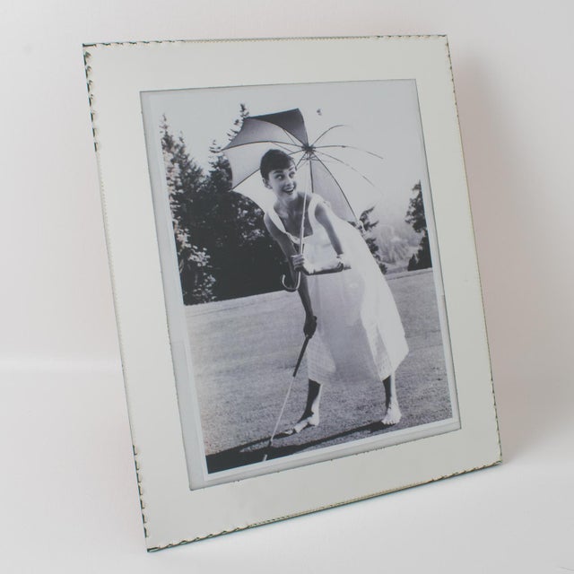 This stunning French mirrored glass picture frame has lovely silver mirror-beveled edges with a deep geometric design. You...