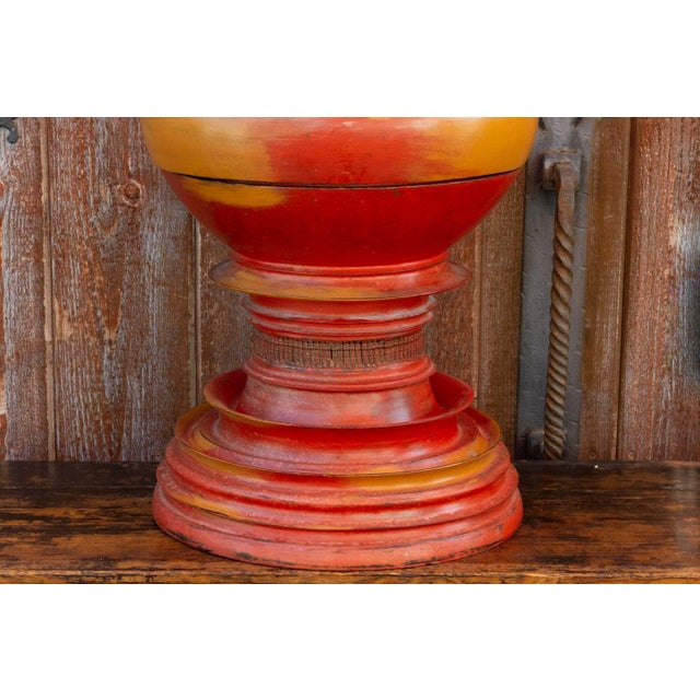 Wood 19th Century Merigold Lacquered Burmese Vessel For Sale - Image 7 of 13