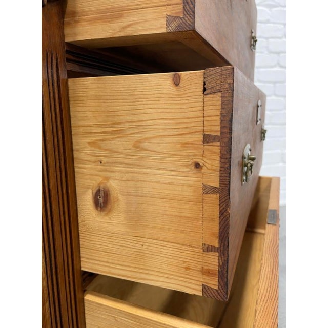 Antique Danish Pine Chest of Drawers | Carved Details + Brass Hardware, Late 19th Century For Sale - Image 9 of 15
