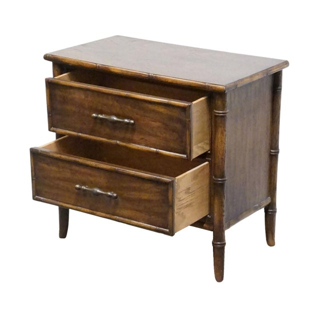 Wood National / Mount Airy Asian Chinoiserie Faux Bamboo 28" Fruitwood Two Drawer Nightstand For Sale - Image 7 of 13
