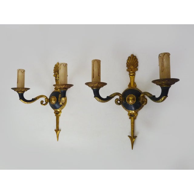 Empire Double-Light Bronze Arrow Wall Sconces, 1950s, Set of 2 For Sale - Image 6 of 10