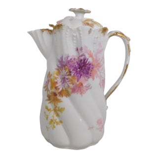 Early 1900s Alfred Lanternier Limoges Small Chocolate Pot With Asters For Sale