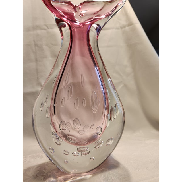 Mid 20th Century Mid 20th Century Large 15" Flavio Poli for Seguso Murano Glass Vase - Pink Sommerso Bullicante For Sale - Image 5 of 10