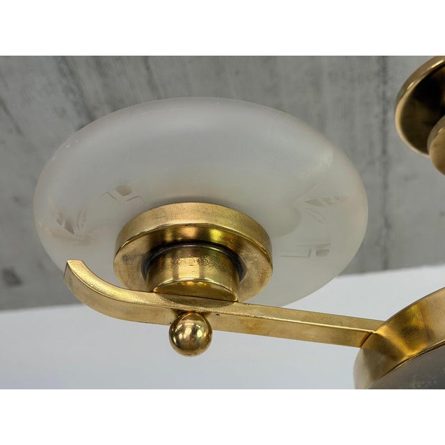 Art Deco Czech Polished Brass Chandelier, 1930s For Sale - Image 8 of 13