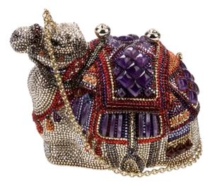 2009 Judith Leiber Camel Gemstone Amethyst Crystal Evening Bag Clutch Shoulder Animal Minaudiere