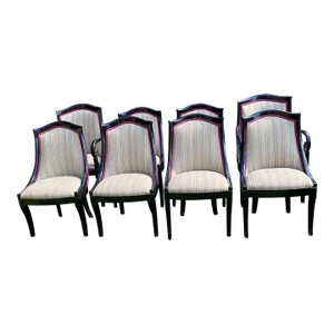 1970s Klismos Style Black Dining Room Chairs - 2 Armchairs and 6 Side Chairs - Set of 8