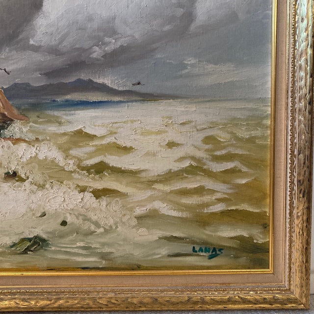 Mid 20th Century Mid-Century Oil on Board Iberian Seascape in Gilt Frame by Lanas For Sale - Image 5 of 12