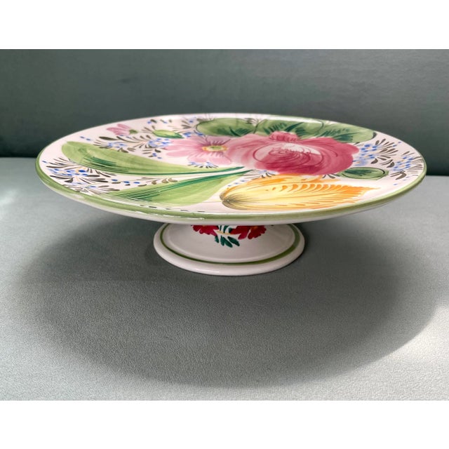 Vintage Hand Painted Italian Floral Cake Stand For Sale In Jacksonville, FL - Image 6 of 10