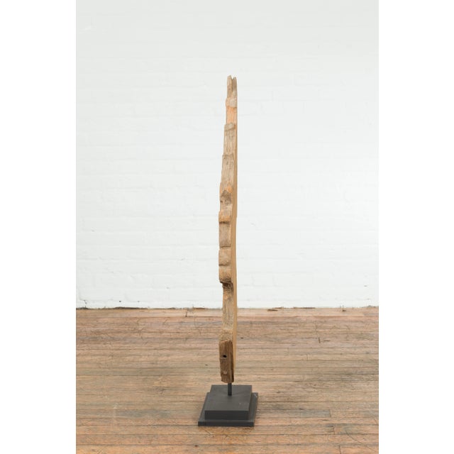 Thai Hand-Carved Wood Temple Dragon Sculpture Mounted on Metal Base For Sale - Image 4 of 13