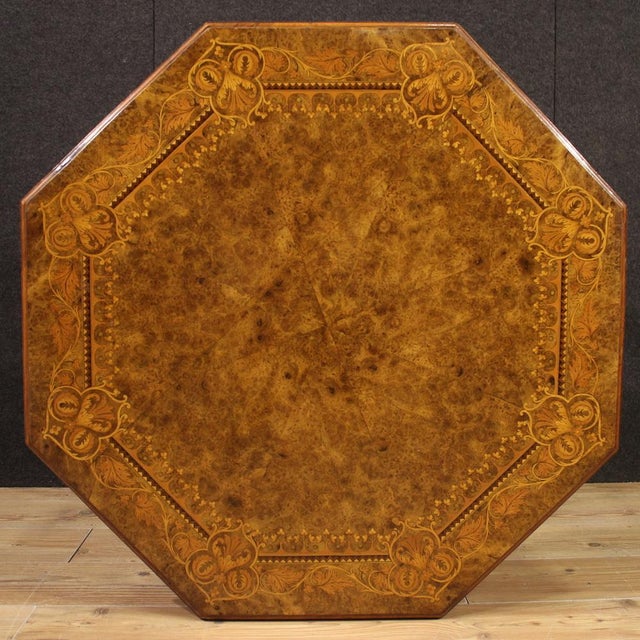 20th Century Octagonal Inlaid Wood Table, 1920s For Sale - Image 4 of 13