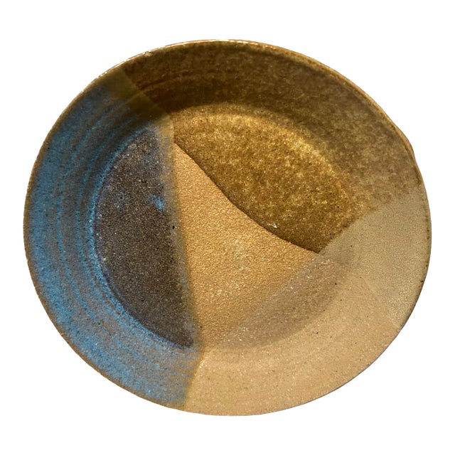 Vintage Mid Century Modern Studio Pottery Ceramic Plate Dish Glazed Geometric 1978 Signed Hoszti For Sale