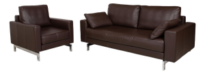 Vida Leather Brown Two-Seater Sofa and Armchair in Chrome by Rolf Benz, Set of 2
