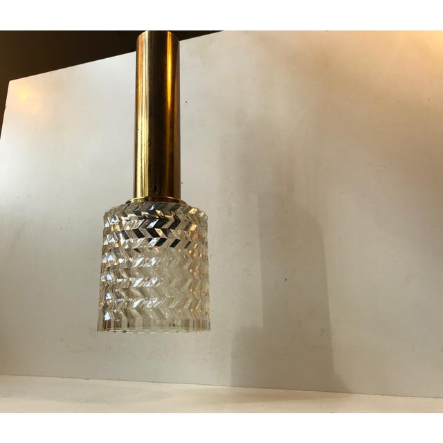 Vintage Glass and Brass Pendant Lamp from Orrefors, 1960s For Sale - Image 9 of 11