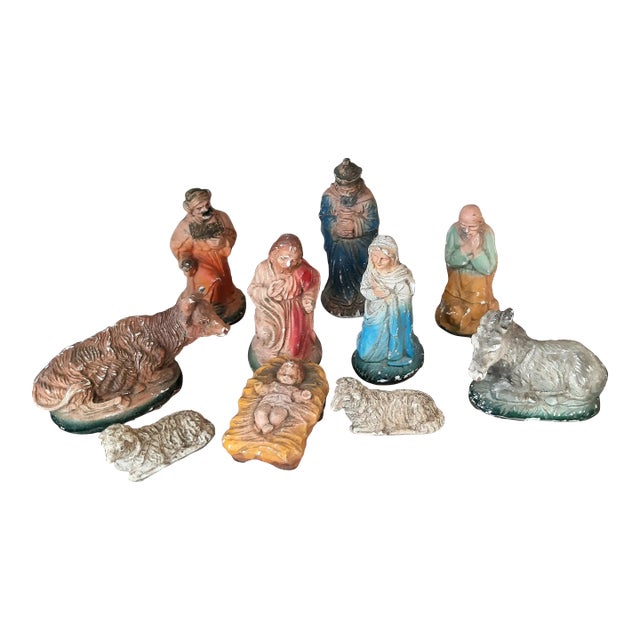 Italian Nativity Mid Century 10 Pc Creche Christmas For Sale