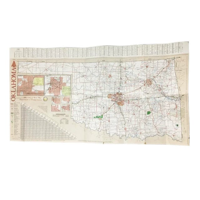 1986 Vintage Oklahoma Official State Map For Sale
