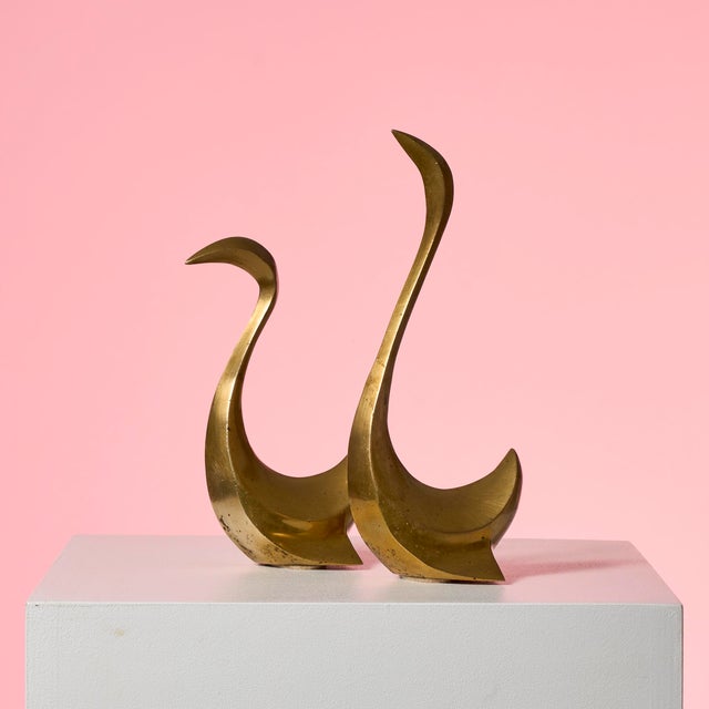 Contemporary Vintage Brass Swans, 1970s, Set of 2 For Sale - Image 3 of 7