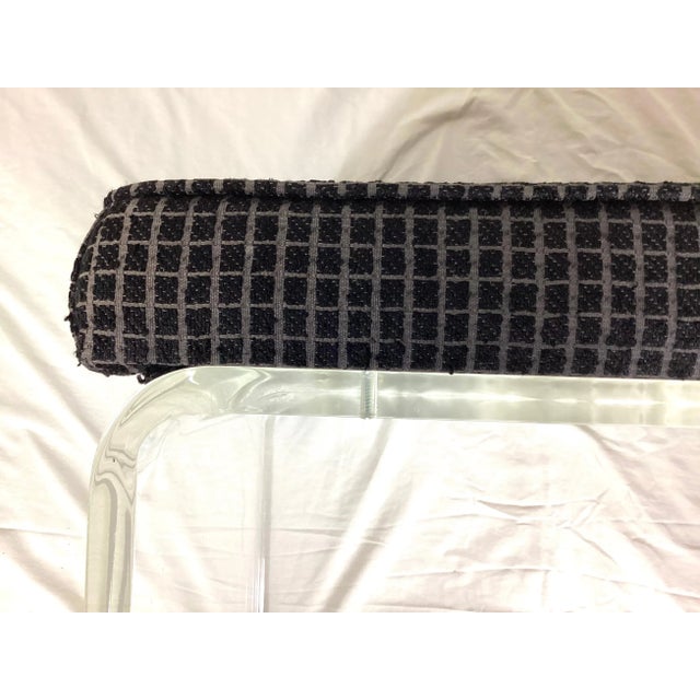 Transparent Mid-Century Modernist Waterfall Lucite Stool with Chrome trim and Wheels For Sale - Image 8 of 9