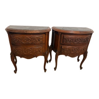 20th Century Two-Drawer Bedside Commode Nightstand With Marble Top, Pair For Sale