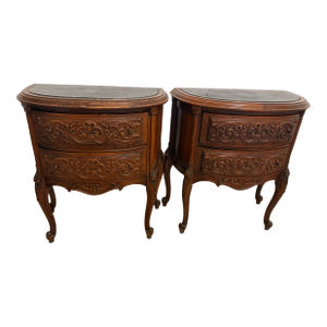 20th Century Two-Drawer Bedside Commode Nightstand With Marble Top, Pair