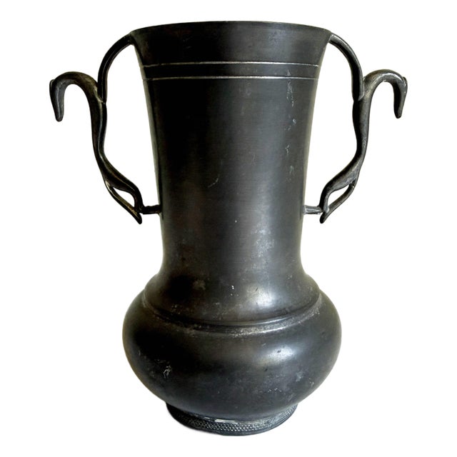 Art Deco Pewter Vase With Greyhound Handles For Sale