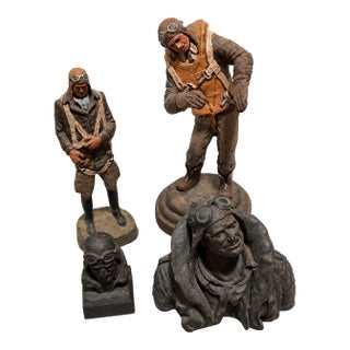 1960s Michael Garman Retired Aviator Sculpture Collection – 4-Piece Set (Early Flying Man, and There I Was, Flying Leather & Pilot Bust) For Sale