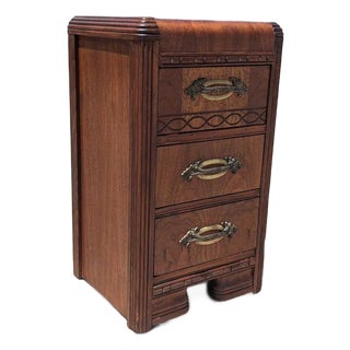 1930s Art Deco Waterfall Three-Drawer Nightstand For Sale