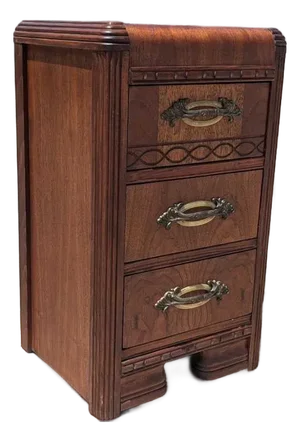 1930s Art Deco Waterfall Three-Drawer Nightstand