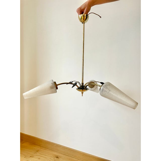 Brass 3-Arm Chandelier, 1960s For Sale - Image 4 of 8