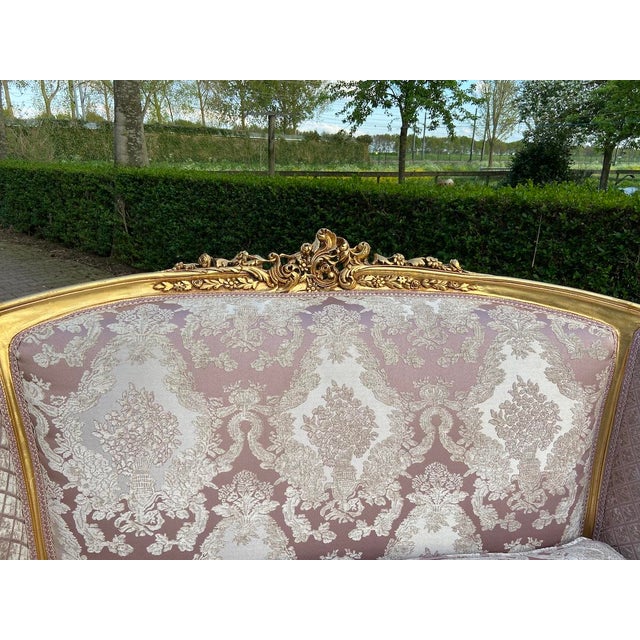 Pink 1900s French Artisan Louis XVI Pink Beech Settee For Sale - Image 8 of 10