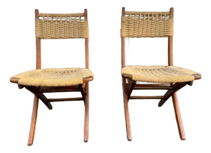 Mid 20th Century Vintage Mid-Century Modern Hans Wegner Style Folding Rope Cord Chairs - Set of 2