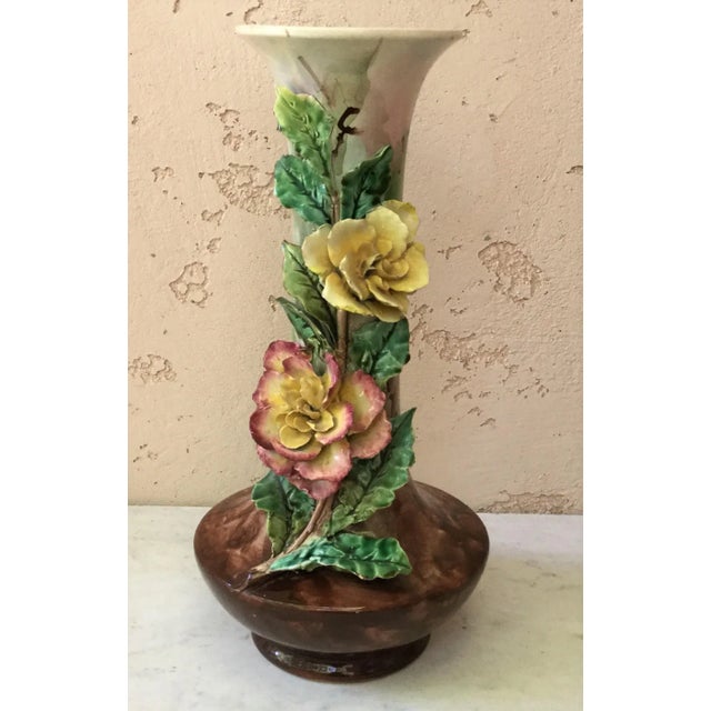 1880s French Majolica Flowers Vase For Sale - Image 9 of 9