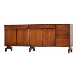 1960s Refinished Walnut Mid Century Credenza For Sale