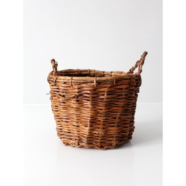 Vintage Handwoven Wicker Basket With Twisted Handles For Sale - Image 6 of 11