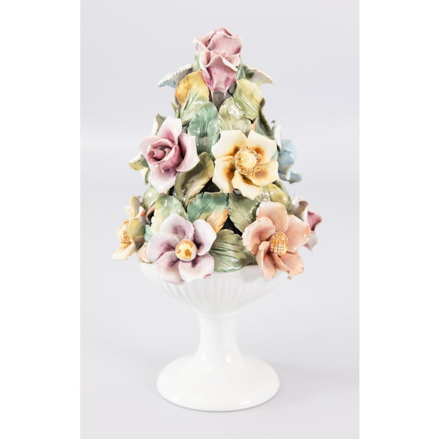 Capodimonte Vintage Italian Majolica Floral Roses Topiary For Sale - Image 4 of 11