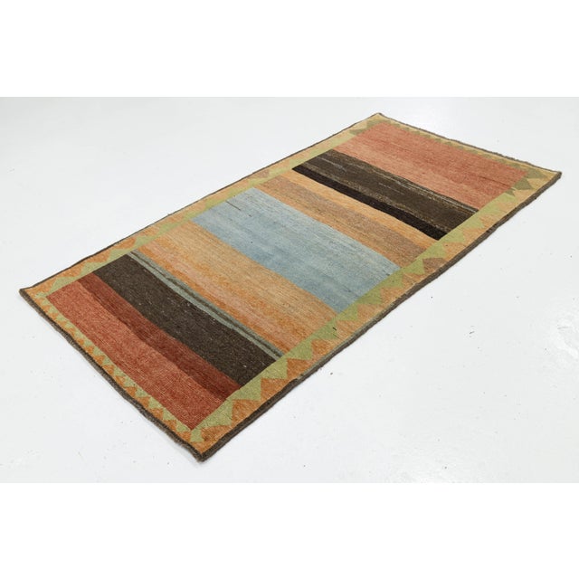 Modern Multicolor Modern Striped Gabbeh Hand-Knotted Wool Rug 4x7 For Sale - Image 3 of 8
