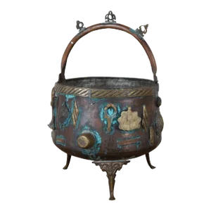Antique 19th Century Chinese Bronze Ornate Cauldron Pot Planter Tripod