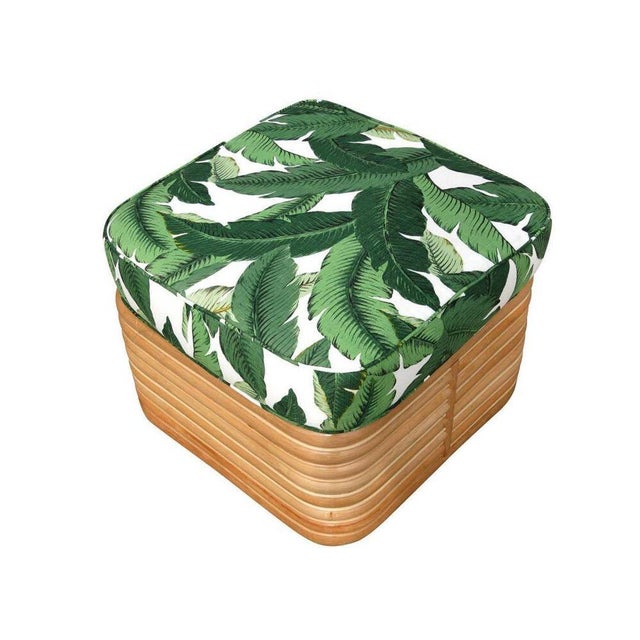 Wood 1980s Restored Rattan Fan Arm Lounge Chair With Ottoman Set For Sale - Image 7 of 9