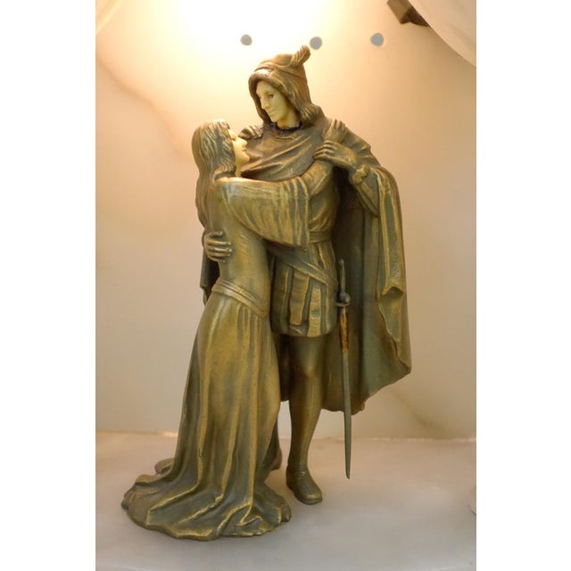 Stone 1920s Rare French Art Nouveau J. B. Hirsch Carved Alabaster Marble Bronze Table Lamp For Sale - Image 7 of 13