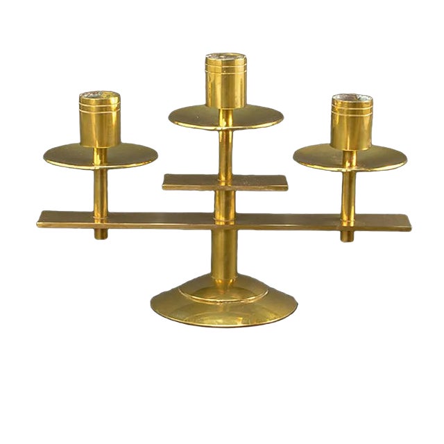Danish Symmetrical Solid Brass Candle Holder from Dan Present, 1960s For Sale