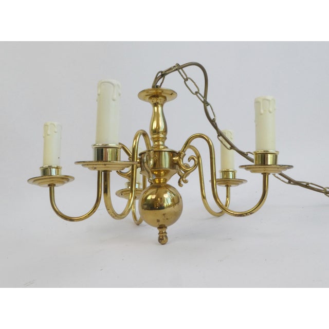 German Brass 5-Arm Chandelier For Sale - Image 10 of 10