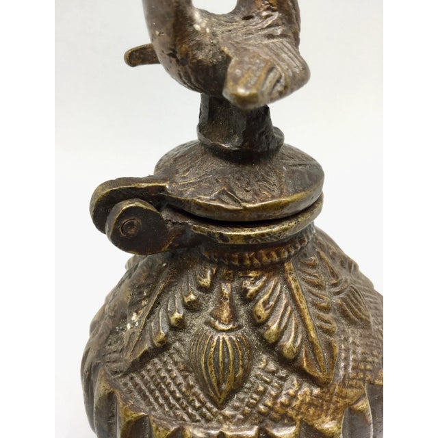 1900 - 1909 Antique Solid Bronze Tibet Bird Cover Wine Pot For Sale - Image 5 of 11