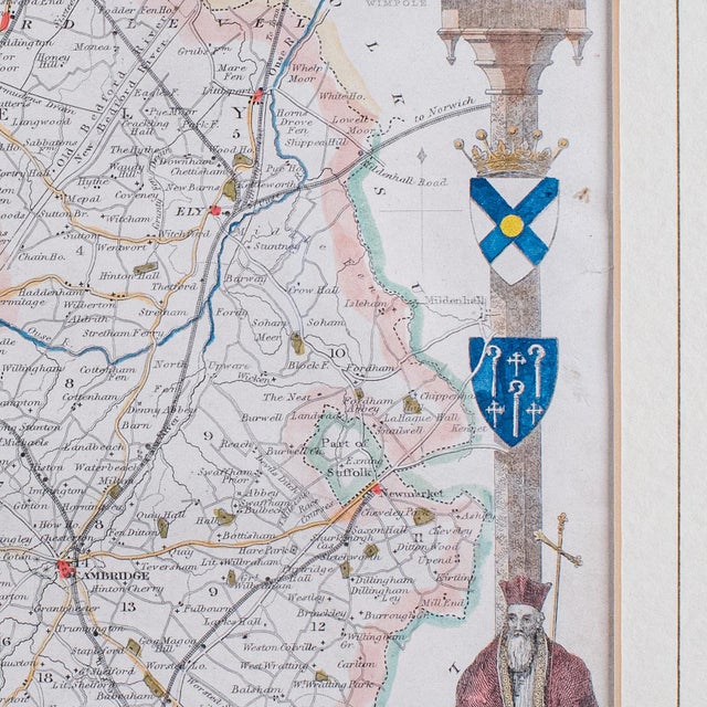 Vintage Cambridgeshire County Map, English, Framed, After Thomas Moule, Revival For Sale - Image 9 of 12