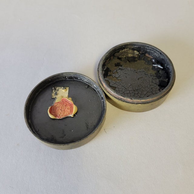 Antique Chinese Brass Scholar's Ink Box With Export Seal For Sale In Raleigh - Image 6 of 7