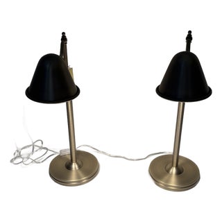 Ralph Lauren Adjustable Antique Brass Table Lamps - A Pair For Sale